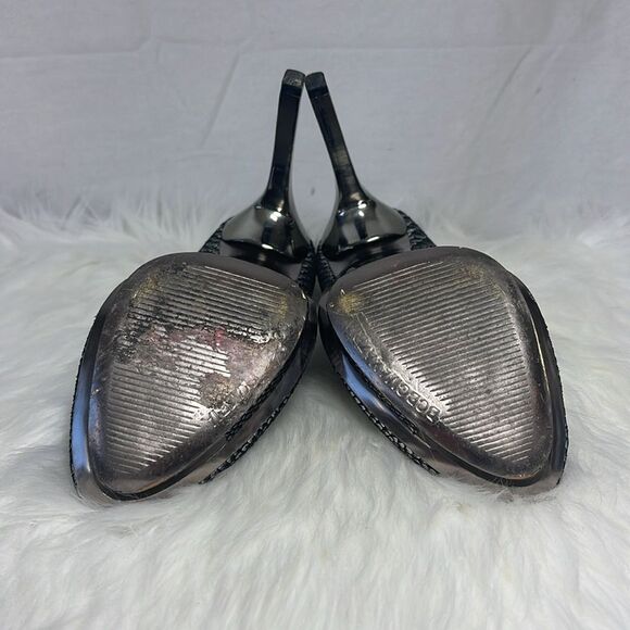 Guess Silver Metallic Scalloped Platform Heels Sz 5.5 - Picture 6 of 9